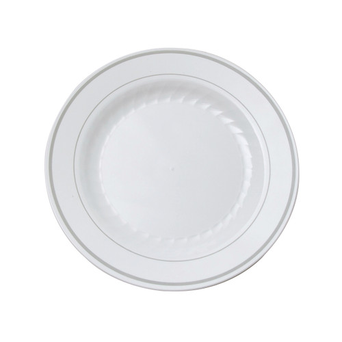 Masterpiece Dinnerware 7.5 “ White/Silver Plate (DCRSMP75WSVR)