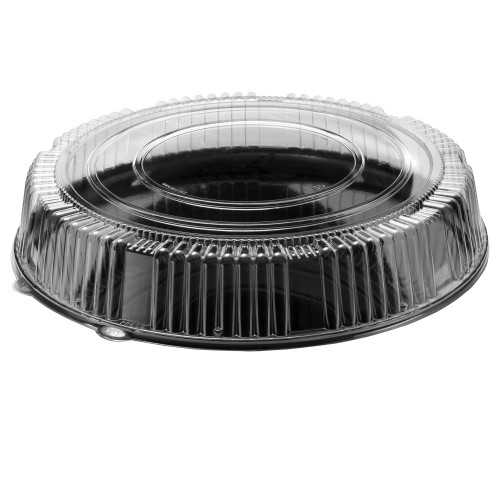 CheckMate™ Round Tray 18” Black/Clear Serving Tray w/Dome Lid (Combo) (ACP918BLPET)