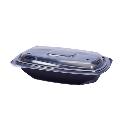 Blaze Hot Food Packaging 6”x 9” 24 oz Microwave Safe Container & Lid Combo Pack (HFP6924CMBBL)