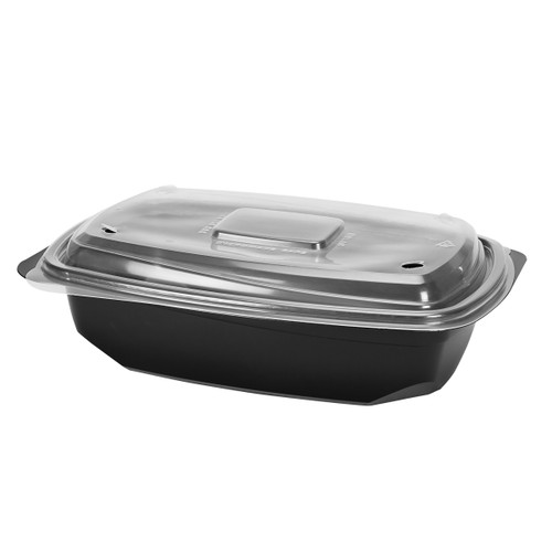 Blaze Hot Food Packaging 7”x 10” 48 oz Microwave Safe Container & Lid Combo Pack (HFP71048CMBBL)