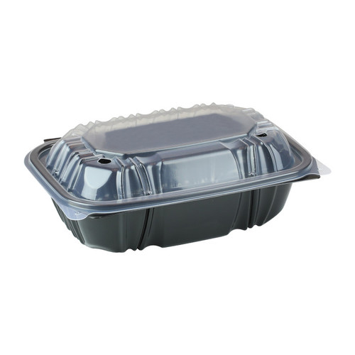 EarthChoice 9 x 6 x 3.1" Vented Dual-Color PP Hinged Lid Container, Black/Clear, 140 ct.