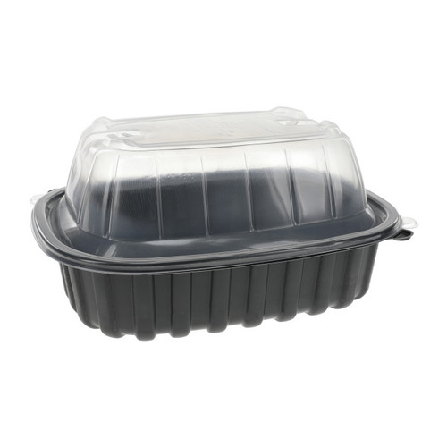 EarthChoice 9.5 x 7.5 x 4.3" Small Chicken Roaster MFPP Base and PP Lid, Black/Clear, 80 ct.