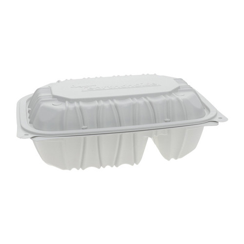 EarthChoice 9 x 6" Vented 2-Compartment MFPP Hinged Lid Container, White, 170 ct.