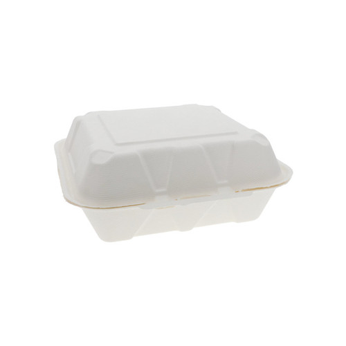 EarthChoice 9 x 9 x 3" PFAS-Free Compostable Fiber Blend Hinged Lid Container, White, 150 ct.