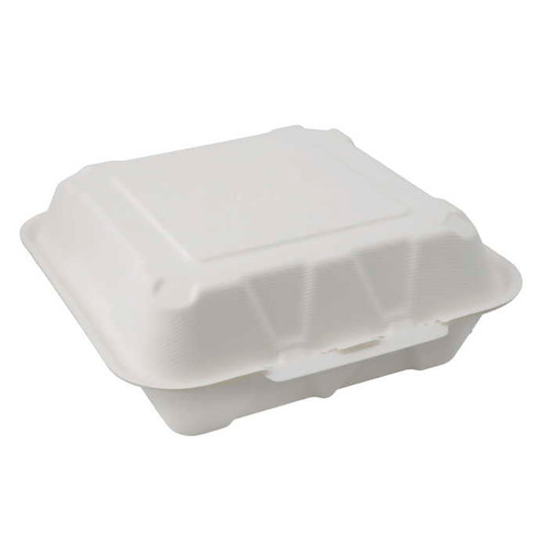 EarthChoice 9 x 9" PFAS-Free Compostable Fiber Blend 3-Compartment Hinged Lid Container, White, 150 ct.