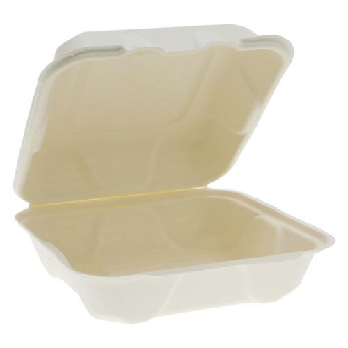 Greenware 8 x 8" PFAS-Free Compostable Fiber Blend Hinged Lid Container, Natural, 200 ct.