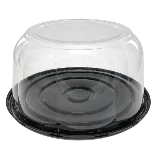 Pactiv Evergreen 5.25” Rosedome Lid with 10.25” Base for 8- 9" Cake, Black/Clear, 110 ct.
