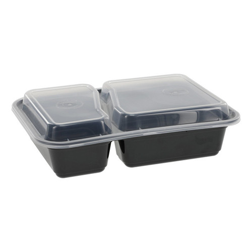 Newspring VERSAtainer 30 oz. 2-Compartment Rectangular PP Container and Lid, Black/Clear, 150 ct.