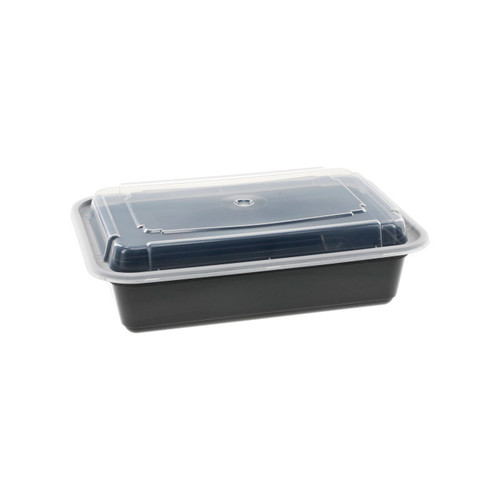Newspring VERSAtainer 38 oz. Rectangular PP Container and Lid, Black/Clear, 150 ct.