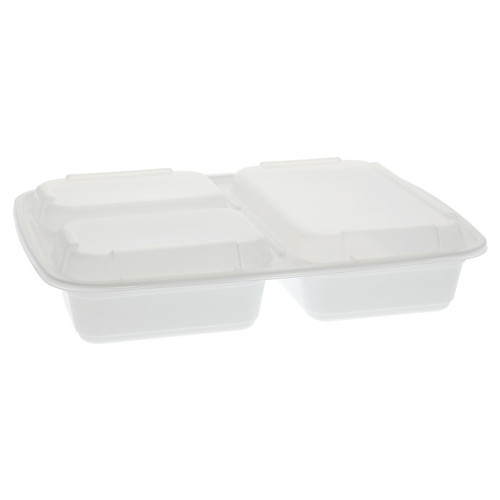 Newspring VERSAtainer 32 oz. 3-Compartment Rectangular PP Container and Lid, White/Clear, 150 ct.
