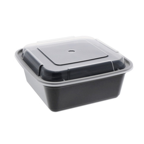 Newspring VERSAtainer 36 oz. Square PP Container and Lid, Black/Clear, 150 ct.
