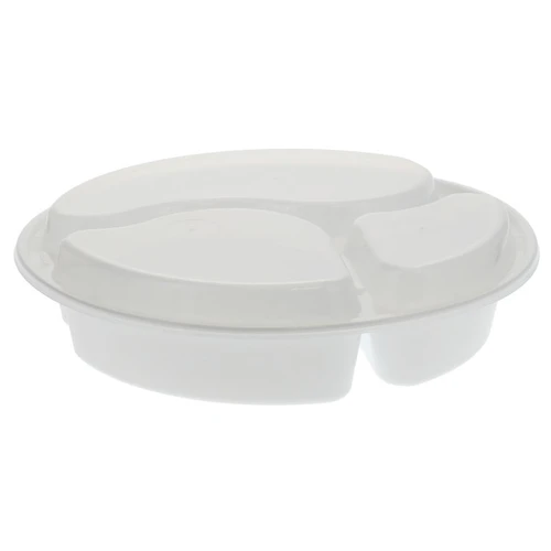 Newspring VERSAtainer 39 oz. Round 3-Compartment PP Container and Lid, White/Clear, 150 ct.