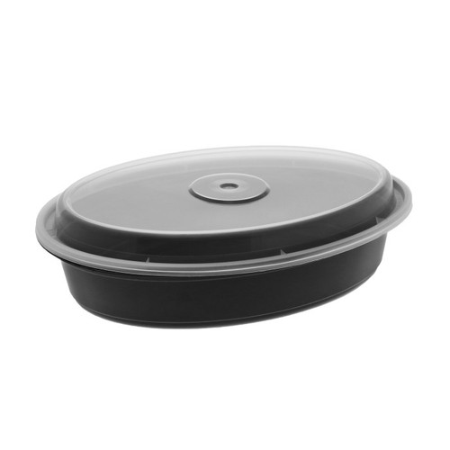 Newspring VERSAtainer 32 oz. Oval PP Container and Lid, Black/Clear, 150 ct.