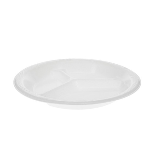 Sysco Classic 9" Laminated 3-Compartment PS Foam Plate, White, 500 ct.
