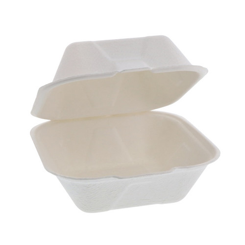Sysco Earth Plus 6 x 6" PFAS-Free Compostable Fiber Blend Hinged Container, White, 500 ct.