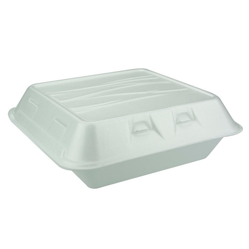 Sysco Trendz 9 x 9.5" Vented PS Foam SmartLock Hinged Lid Container, White, 150 ct.