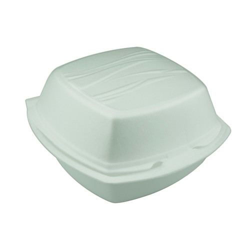 Sysco Trendz 5 x 5" PS Foam Hinged Lid Container, White, 500 ct.
