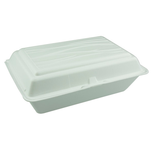 Sysco Trendz 9 x 6" PS Foam Hinged Lid Container, White, 200 ct.