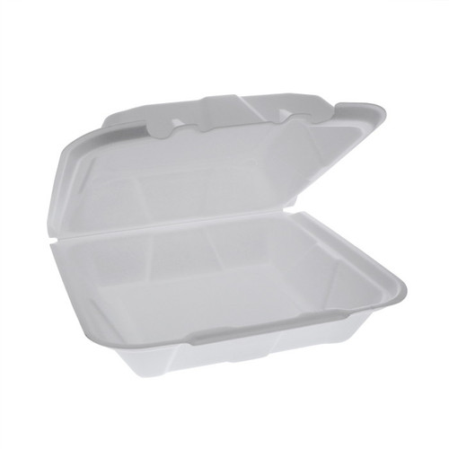Sysco Classic 9 x 9" Vented PS Foam Hinged Lid Container, White, 150 ct.