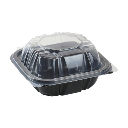 US Foods Monogram 6 x 6" Vented Hinged Lid Container, Black/Clear, 321ct .