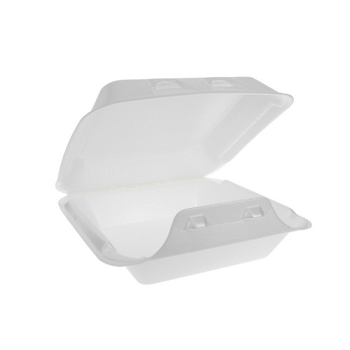 US Foods Monogram 8 x 8.5" PS Foam Intellilock Hinged Lid Container, White, 150 ct.