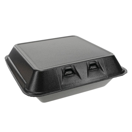US Foods Monogram 9 x 9" PS Foam Intellilock Hinged Lid Container, Black, 150 ct.
