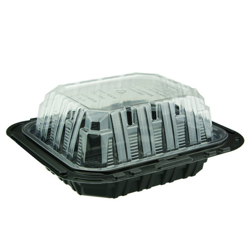 Pactiv Evergreen MealMaster 7.6 x 6.6 x 3.3" Small 2-Piece Chicken Barn MFPP Base and OPS Lid, Black/Clear, 200 ct.