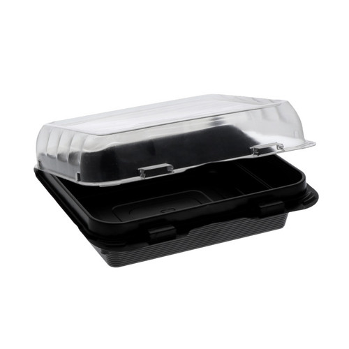 Pactiv Evergreen 16 oz. 6 x 6" Dual Color SmartLock Hinged Lid Snack Box Container, Black/Clear, 200 ct.