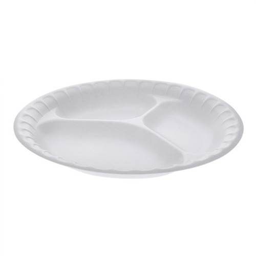 Pactiv Evergreen 9" 3-Compartment Placesetter Satin Non-Laminated PS Foam Plate, White, 500 ct.