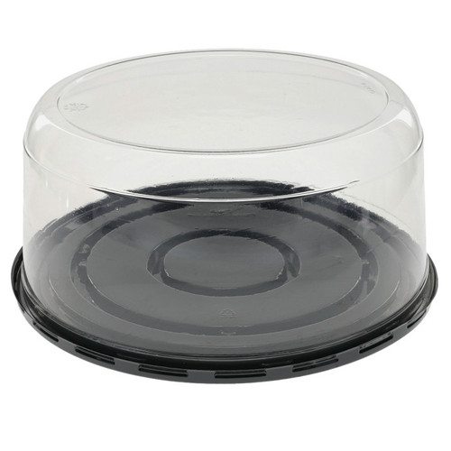 Pactiv Evergreen 4.38" Tall Smooth Wall Dome Lid with Base, Black/Clear, 50 ct.
