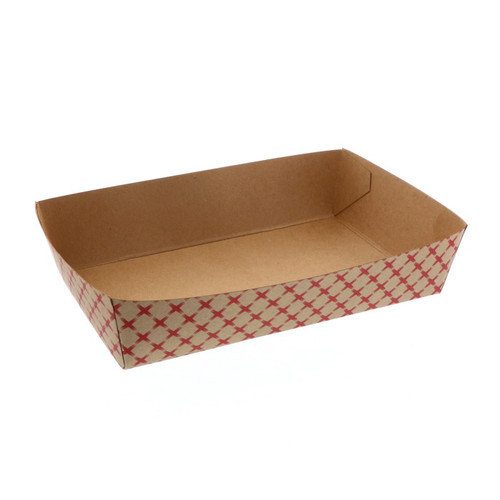 Pactiv Evergreen 9 x 6 x 2" Paper Food Tray, Basketweave Red and Kraft, 500 Ct.