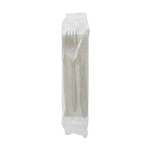 Pactiv Evergreen Fieldware Medium Weight Wrapped PP Cutlery Kit (Fork, Knife, Napkin), White, 250 ct.