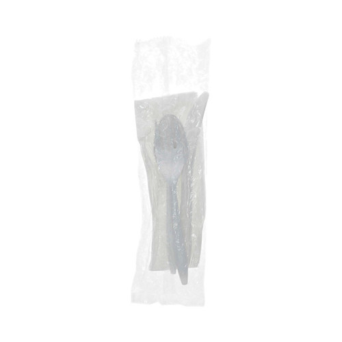 Pactiv Evergreen Fieldware Medium Weight Wrapped PP Cutlery Kit (Fork, Spoon, Knife, Napkin),White, 250 ct.