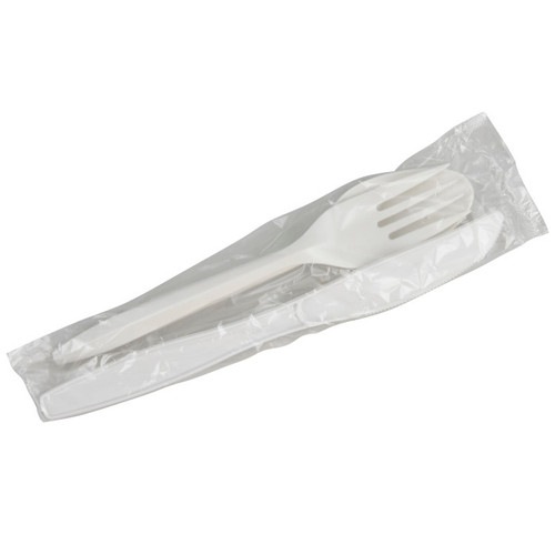 Pactiv Evergreen Fieldware Medium Weight Wrapped PP Cutlery Kit (Fork, Spoon, Knife), White, 500 ct.
