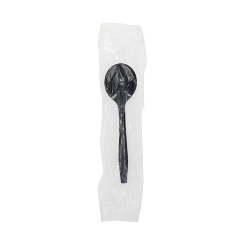 Pactiv Evergreen Meadoware 5.5" Medium-Heavy Weight Wrapped PS Soup Spoons, Black, 1,000 ct.
