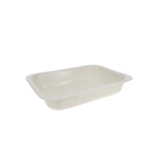 Pactiv Evergreen 21 oz. 5 x 7" PFAS-Free Pressware Classic Stoneware Dual-Ovenable Paperboard Tray, White, 500 ct.