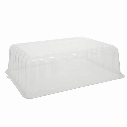 Pactiv Evergreen 4.25” RoseDome with Label Panel and Cake Base with Tab on Short Side for 1/4 Sheet Cake, Black/Clear, 100 ct.