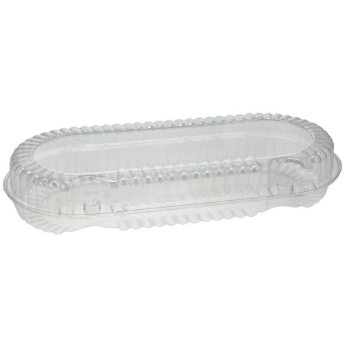 Pactiv Evergreen 11.75 X 5.5 X 2'' PET Rounded Rectangular Hinged Lid Container with Button Snap, Clear, 200 ct.