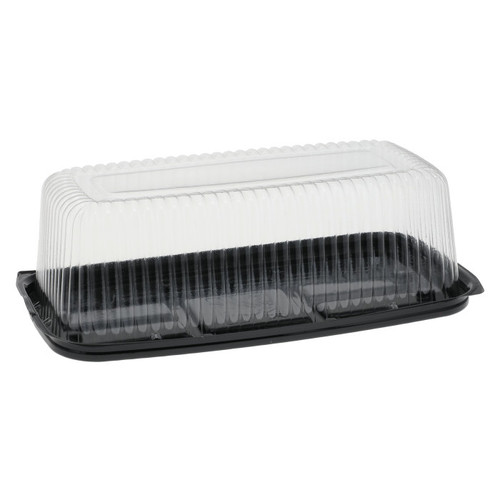 Pactiv Evergreen 10.75 x 5.6 x 3.75" Cake Base and Shallow Dome Lid, Black/Clear, 100 ct.