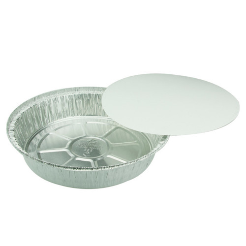 Pactiv Evergreen 8" 37 oz. Round Aluminum Container and Foil-Laminated Paperboard Lid, Combo Pack, Silver/White, 200 ct.