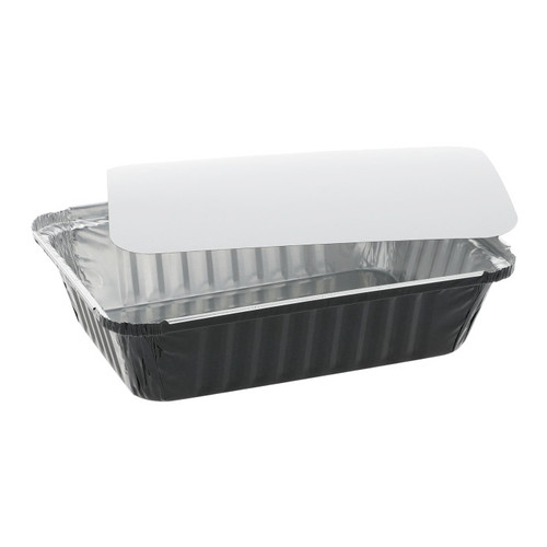 Pactiv Evergreen 2 1/4 Lb. Oblong Aluminum Tray and Lid, Black/Silver, 200 ct.