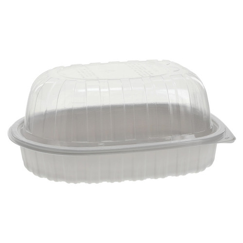Pactiv Evergreen MealMaster 10 x 7.5 x 4" Medium Chicken Roaster MFPP Base and OPS Lid, White/Clear, 110 ct.