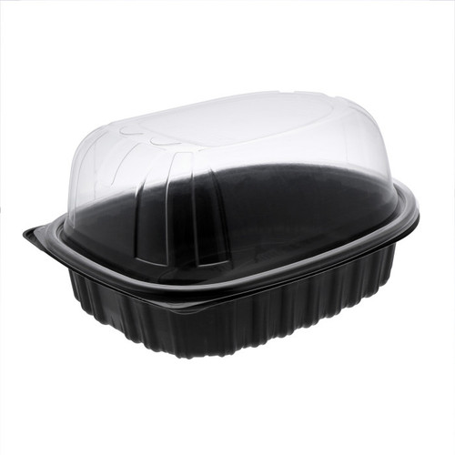 Pactiv Evergreen MealMaster 10.75 x 8.5 x 4.25" X-Large Chicken Roaster MFPP Base and OPS Lid, Black/Clear, 95 ct.
