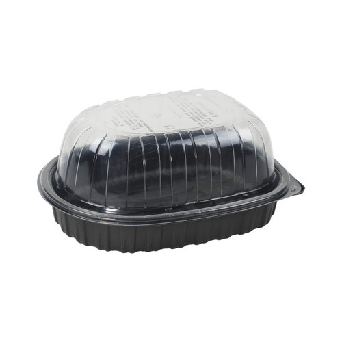 Pactiv Evergreen MealMaster 10 x 7.5 x 4" Medium Chicken Roaster MFPP Base and OPS Lid, Black/Clear, 110 ct.
