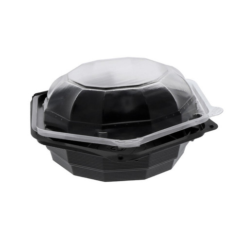 Pactiv Evergreen 6" Dual-Color SmartLock Hinged Lid Hexagon Container, Black/Clear, 120 ct.