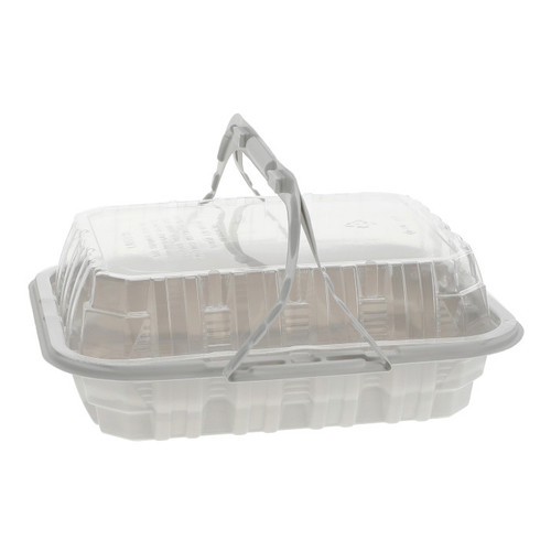 Pactiv Evergreen MealMaster 9.5 x 8 x 3" Small 4-Piece Chicken Barn with Handle, MFPP Base and OPS Lid, White/Clear, 100 ct.