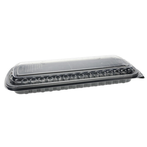 Pactiv Evergreen MealMaster 16.6 x 7.3 x 2.3" Full Rib Container MFPP Base and OPS Lid, Black/Clear, 80 ct.