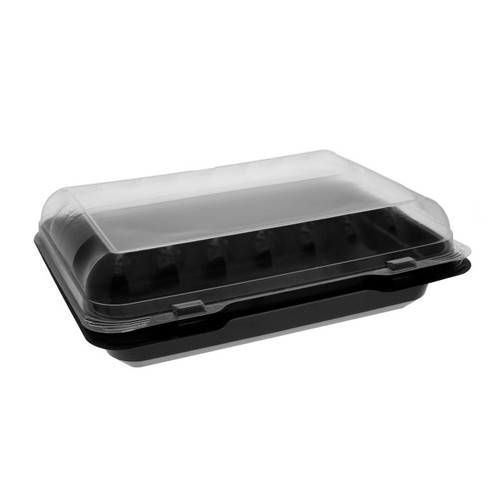 Pactiv Evergreen 45 oz. 10.75" X 8" X 3.25" Dual Color SmartLock Hinged Lid Dinner Box Container, Black/Clear, 125 ct.