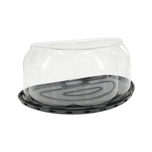 Pactiv Evergreen 5” RoseDome Lid and Base for Half Round 8" Cake, Black/Clear, 100 ct.