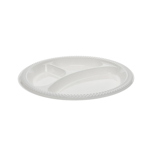 Pactiv Evergreen 9" 3-Compartment Meadoware Impact HIPS Plate, White, 400 ct.